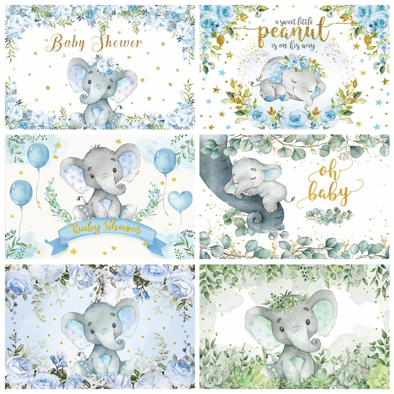 

Baby Shower Elephant Flower Photography Background Photocall Birthday Party Decor Photographic Backdrop Photo Studio Shoots Prop