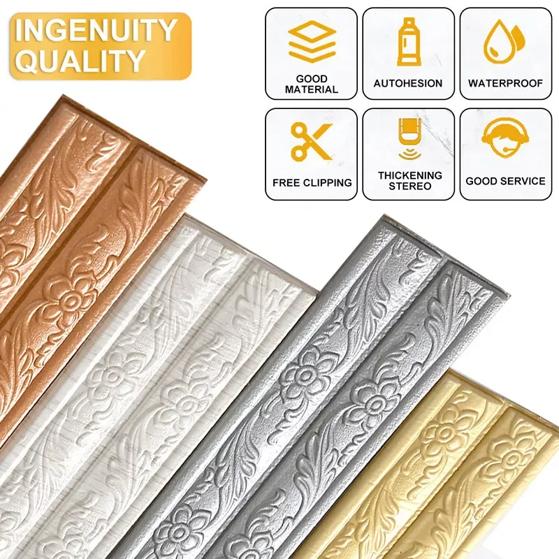 

Styles 3D Foam Wall Edge Strip Stickers Self Adhesive Waterproof Baseboard Corner Waist Line Sticker Wall Trim Line Skirting