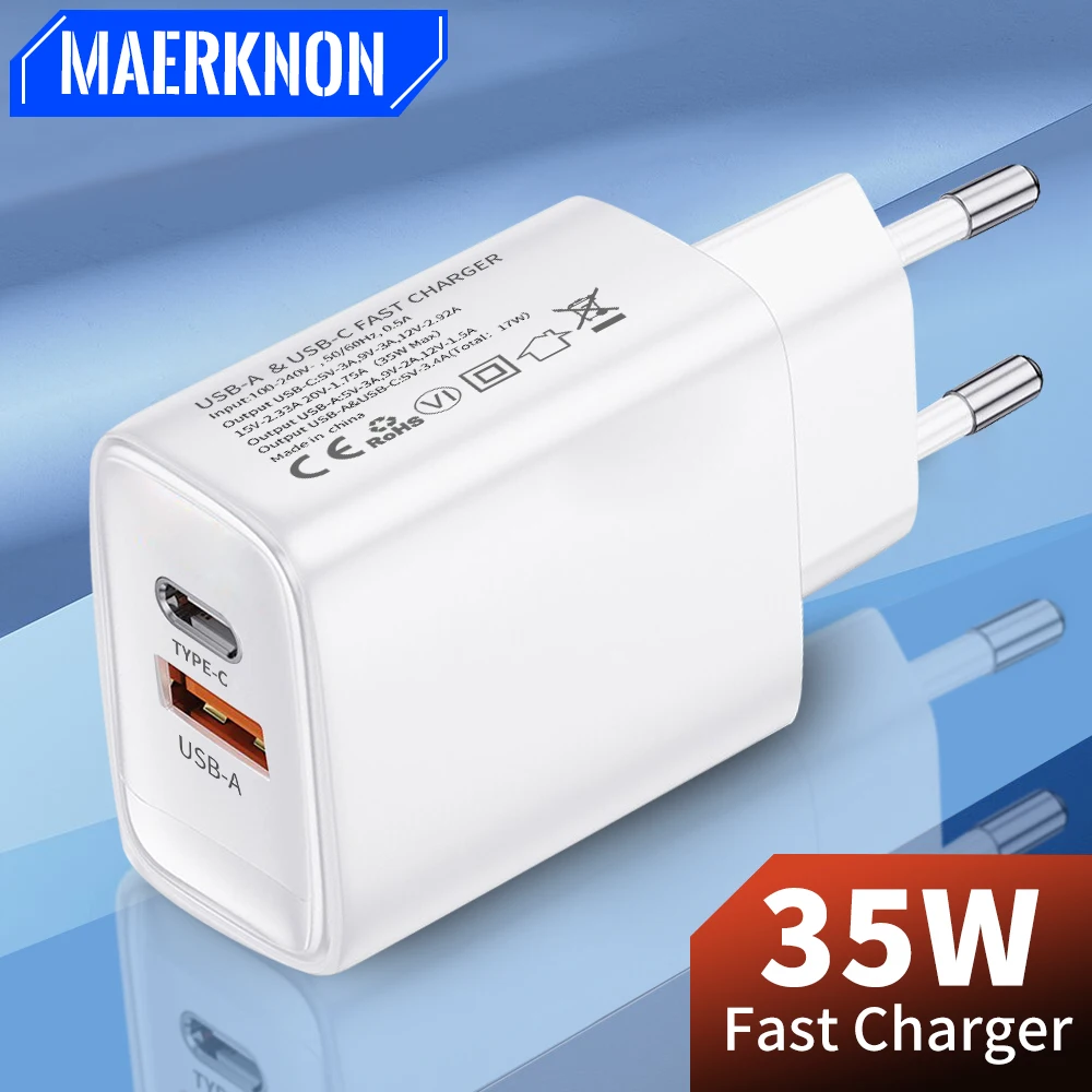 

35W USB C Charger PD Quick Charge 3.0 QC3.0 Fast Phone Type C Wall Charger Adapter For iPhone 15 14 iPad Samsung Xiaomi Huawei