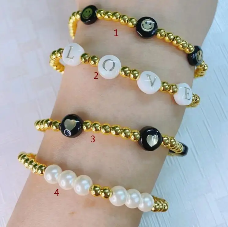 

1 шт. буквы сердце смайлик регулируемые золотые Медные cz циркониевые кубические циркониевые бусины эластичные резиновые жемчужные браслет...