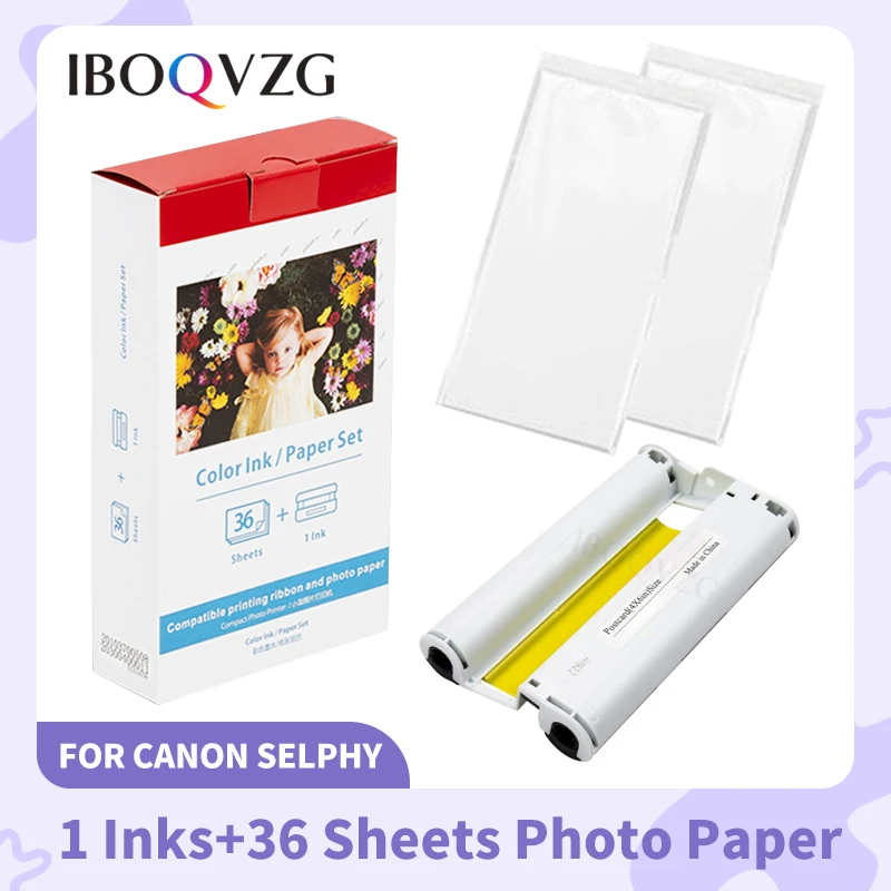

Чернильный картридж IBOQVZG и фотобумага, совместимая с фотопринтером Canon Selphy CP1300 CP1200 KP-108IN KP36IN 4 "x 6", глянцевая бумага