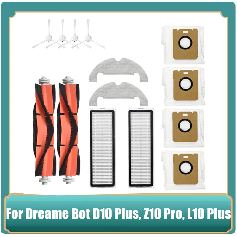 

14Pcs For Dreame Bot D10 Plus RLS3D/Z10 Pro/L10 Plus Robot Vacuum Cleaner Accessory Main Side Brush Filter Mop Dust Bag