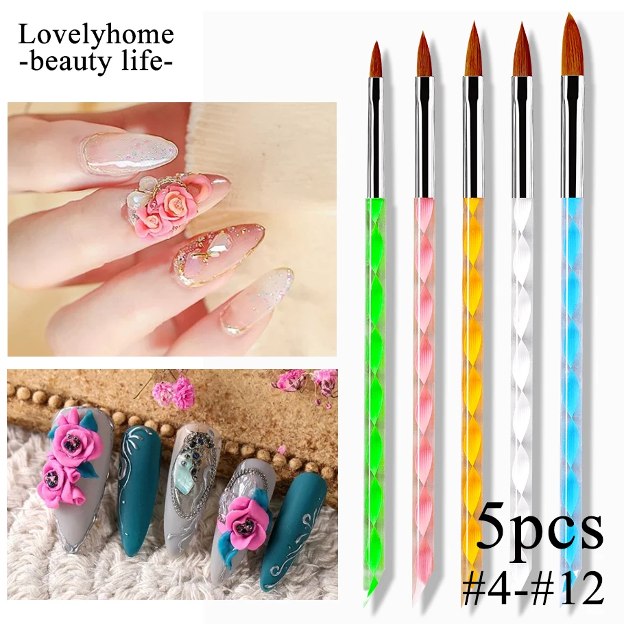 

5Pcs Nail Art Brush Tools Set Acrylic UV Gel Builder Painting Drawing Brushes Pens Cuticle Pusher Tool Colorful