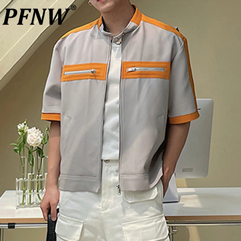 

PFNW Spring Summer Men's Contrast Techwear Jackets Niche Design Short Sleeve Zippers Darkwear Safari Style Fashion Coat 12A9303