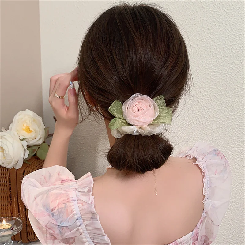 Резинки для волос с милой розой женские сетчатые большие веревки резинка феи