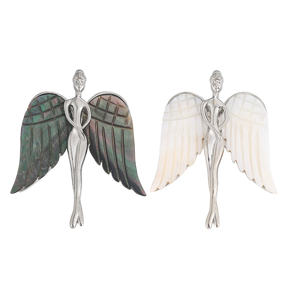 

Fashion Angel Wings Brooches for Women Vintage Natural Mother of Pearl Shell Pendant for Dual Use Enamel Pins Jewelry Makings