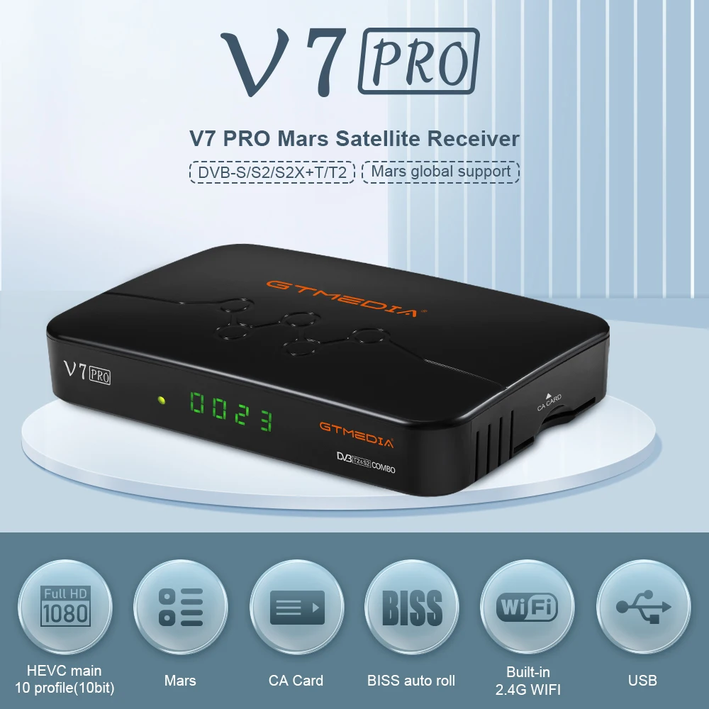 

GTMEDIA V7 PRO Mars Satellite Receiver DVB-S/S2/S2X+T/T2 with USB Wifi Support BISS auto roll CA card slot VCM/ACM/multi-stream