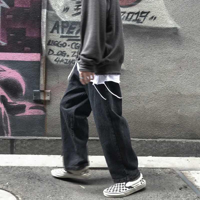 Men's Jeans Korean Men's Brand Clothing Simple Design Wide Leg Jeans Hip Hop Loose Straight Jeans Fashion Men's Streetwear