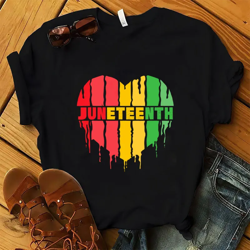 

High Quality Oversized t-shirts Men Black Freedom Juneteenth T-Shirt 100% COTTON BLACK Custom Print t shirt