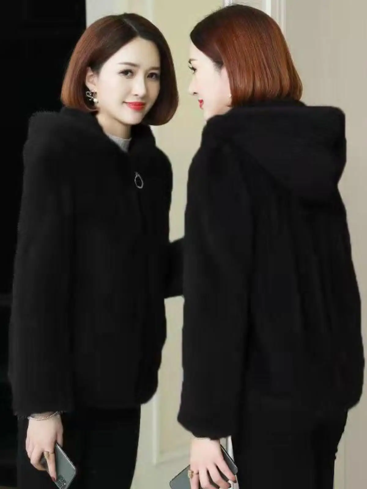 Double-sided Plush Polar Grain Hoodie Women Winter Plus size Cardigan Thickened Fleece-lined Warm Imitation Lamb