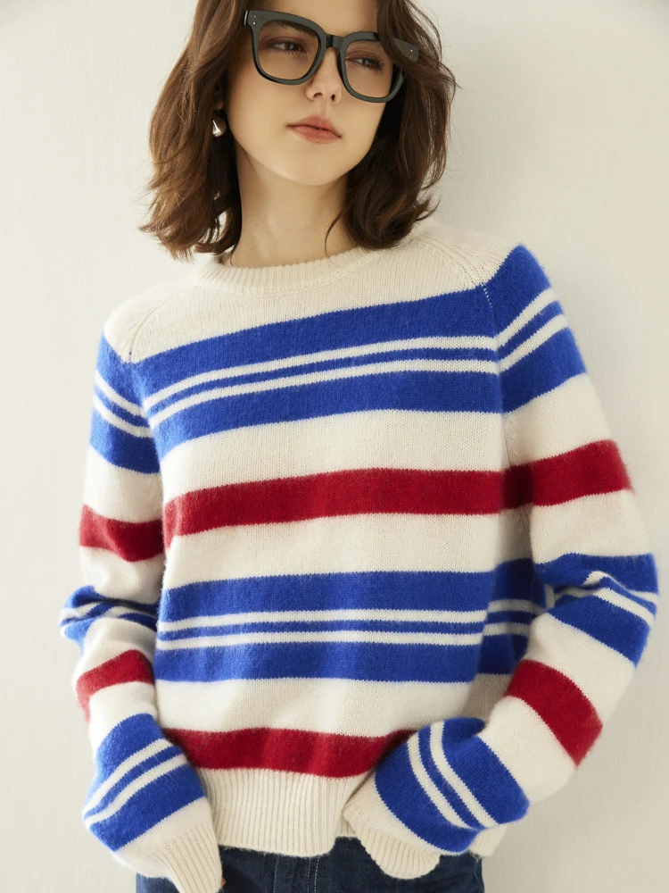 Кашемировый свитер в цветную полоску женский осенне-зимний новый свободный