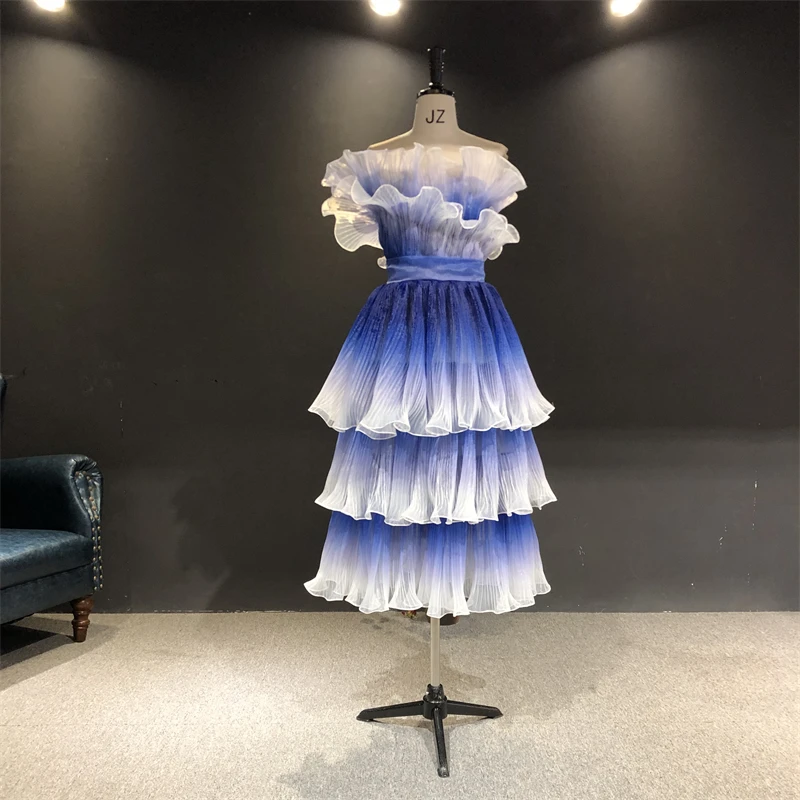 

Реальные фотографии Roya синие вечерние платья без бретелек длиной до середины икры Платье для официального торжества вечерние платья для вы...