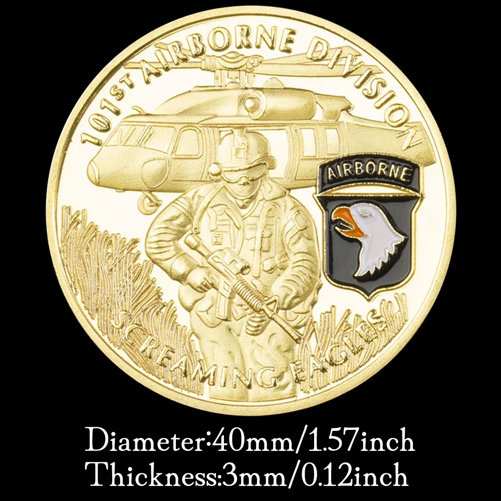 Сувенирная монета 101-й воздушно-десантной дивизии армии США позолоченная