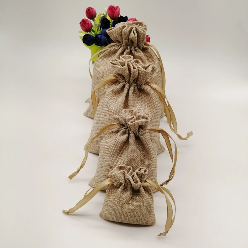 500pcs Silk Ribbon Jute Bag Sack Drawstring Bag Small Jewelry Bag Pouch for Jewelry Packaging Display Wedding Christmas Gift Bag