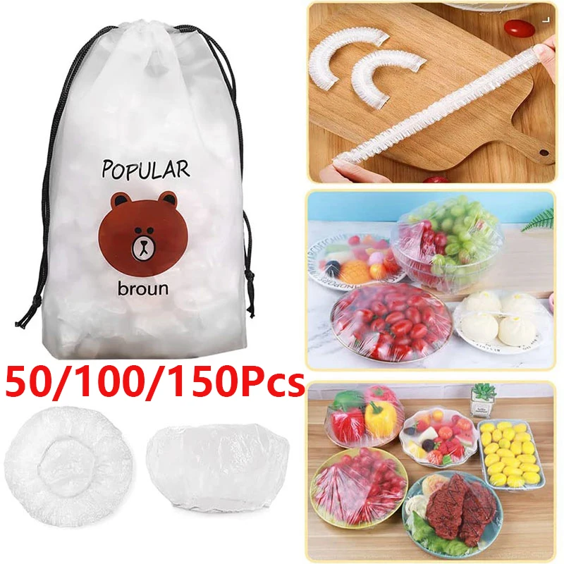 

50/200pcs Disposable Food Cover Plastic Wrap Elastic Food Lids For Fruit Bowls Cups Caps Storage Kitchen Fresh Keeping Saver Bag