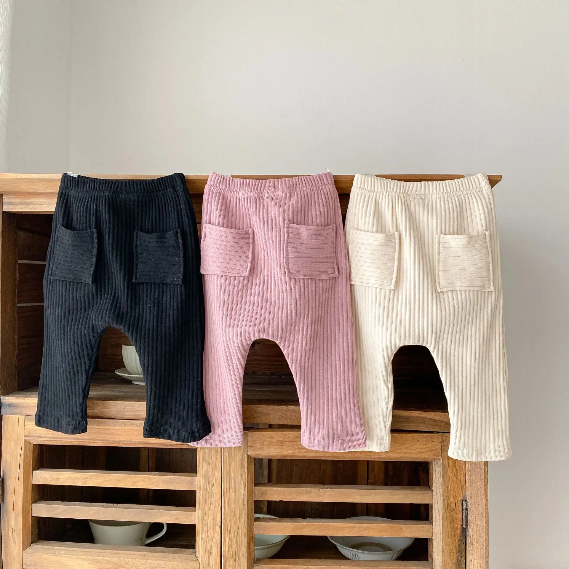 Chunqiu Baby Girls Clothes Pink Girls Pants 0-3Y Neonatal External Penetration Boys Black Trousers Baby Clothing