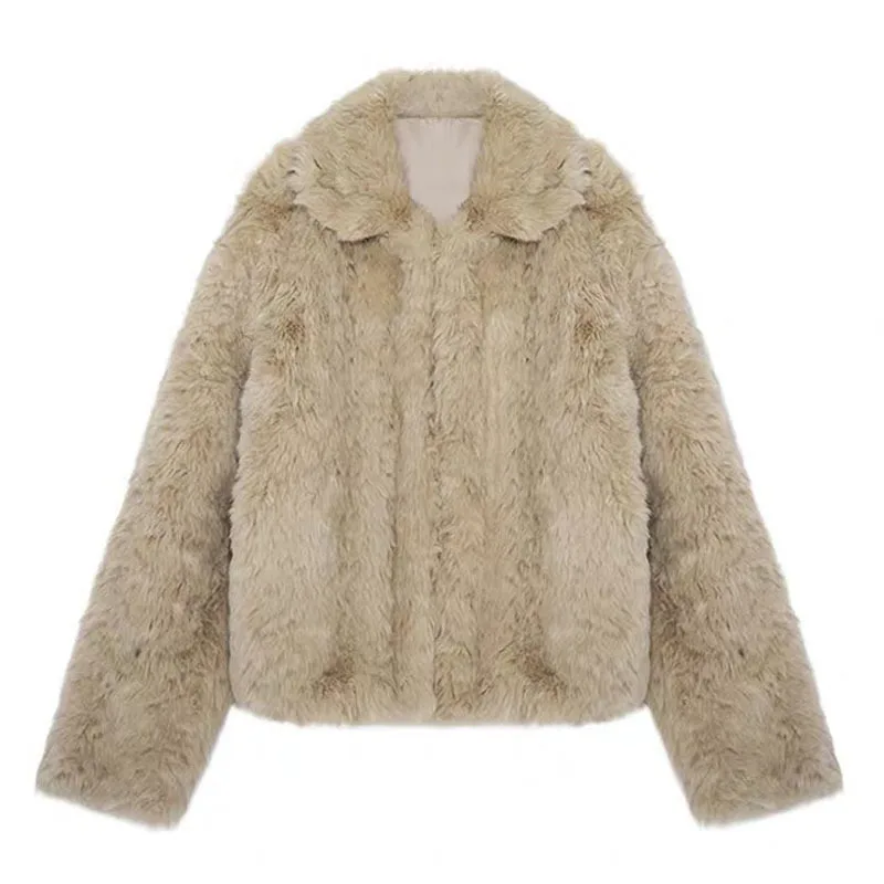 Autumn Winter Artificial Fur Lamb Coat Women's Hidden Button Plush Short Coat Revival Style Outerwaer Winter Jacket Women Warm