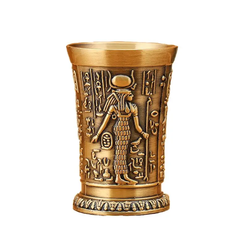 1Pc Vintage Egyptian Wine Glass Small Metal Cocktail Whiskey Bar Cup Pharaoh Tut Engraving Goblet Water Glass Home Decor 4x6cm