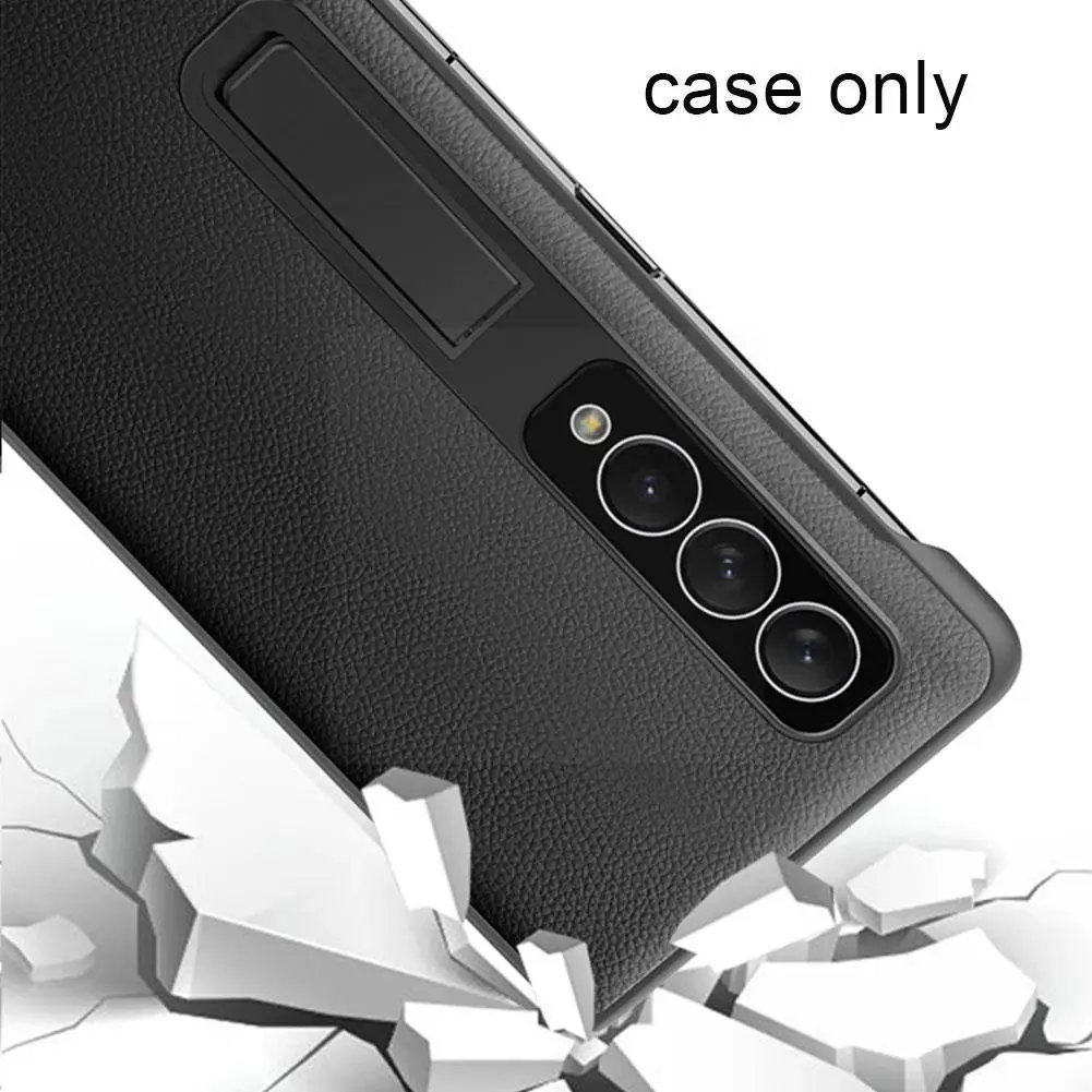 

Shockproof For Z Fold 3 Metal Bracket Leather Back Cover For Z Fold3 Zfold3 360 Full L3k6