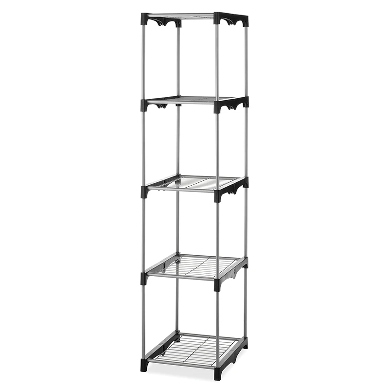 

Simple 5-Tier Shelf Tower for Shoe Closet Storage Organizer Metal & Plastic Tower Rack Multipurpose Houseware Storage Shelves