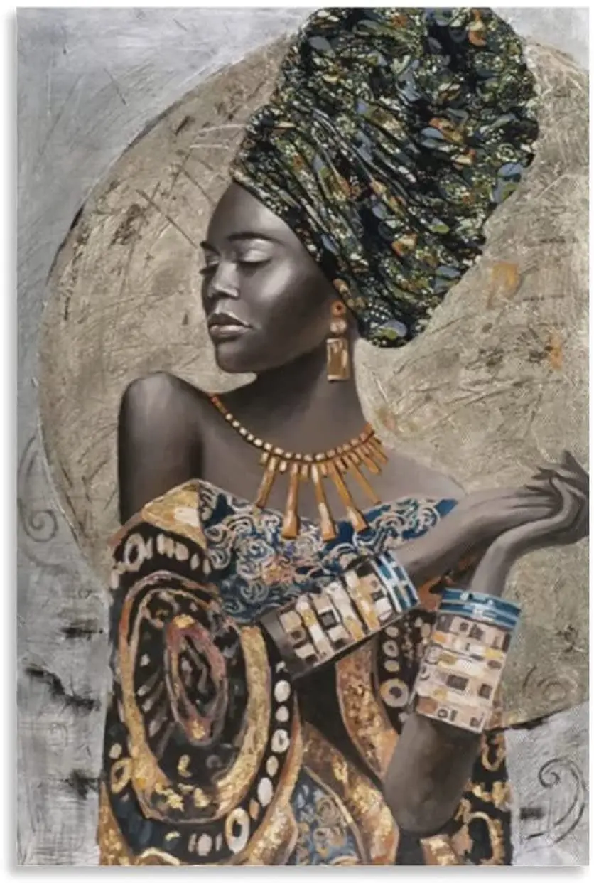 

African Woman Poster Canvas Art Abstract Black Girl Art Picture Modern Office Home Bedroom Wall Decor Painting Gift（No Frame）