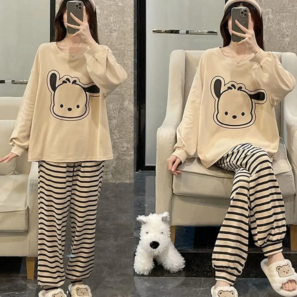 Kawaii Kuromi 2 шт. Пижамный костюм Sanrio понравико Женские аниме брюки с длинным рукавом
