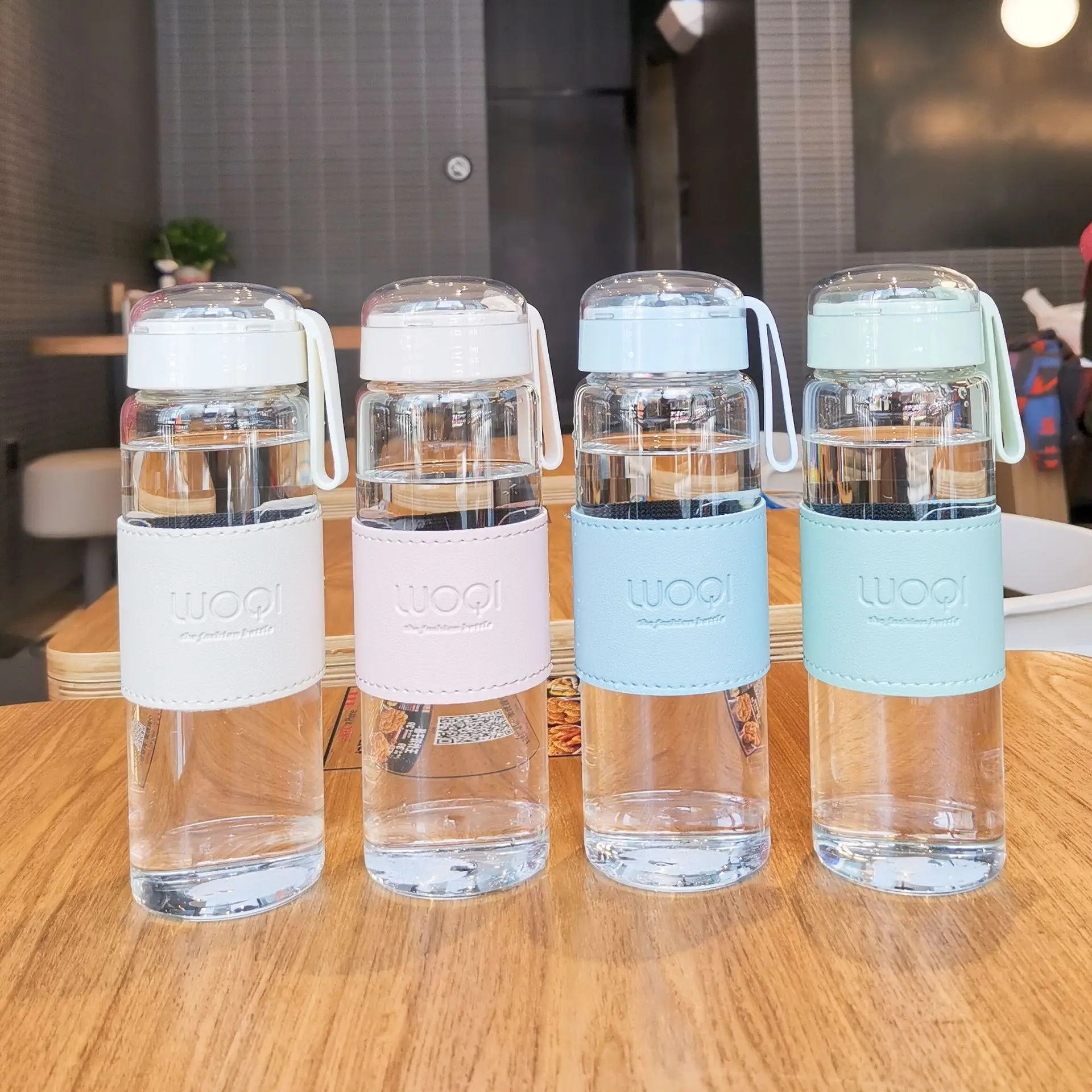 

340ML 480ML Portable Cute Heat Resistant Glass Bottle For Drink Cold Water Juice Tea With Screw Lid Filter Net Easy To Carry