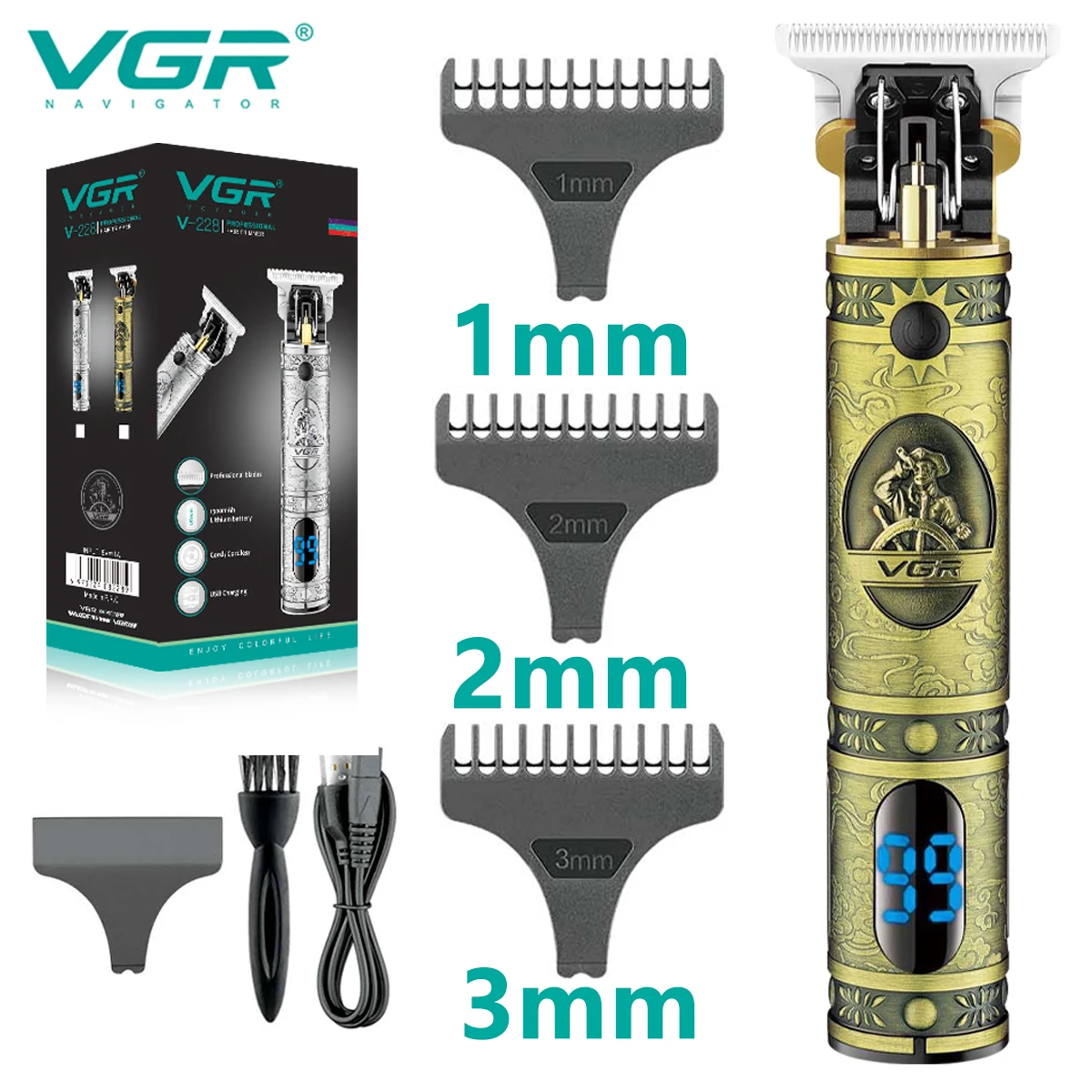 

VGR T9 Hair Clipper Metal Hair Cutting Machine Professional Barber Cordless Electric Trimmer Rechargeable Trimmer for Men V-228