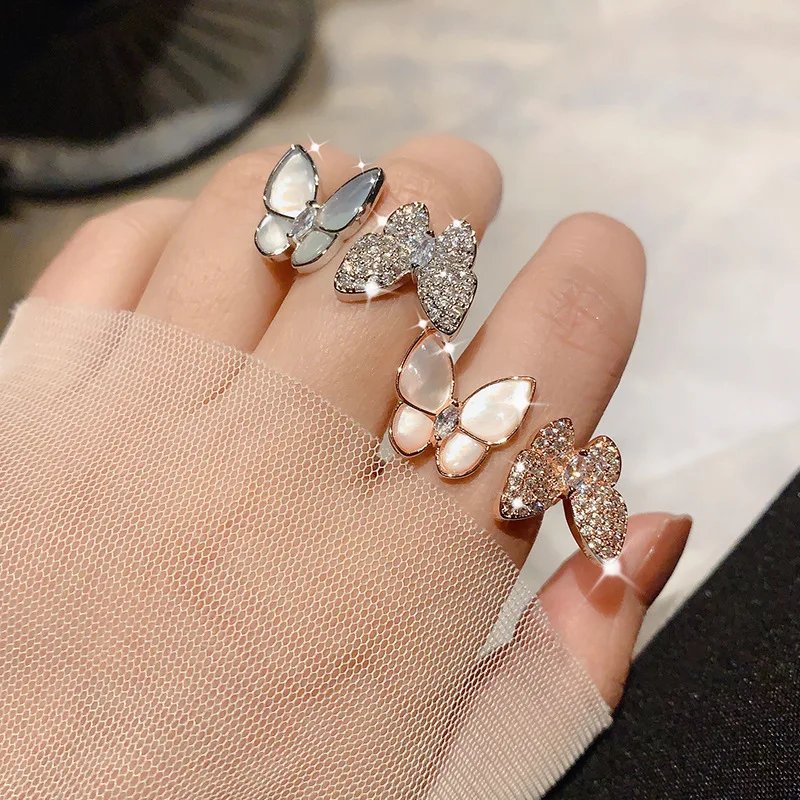

2022 New Trendy Rose Gold Silver Color Butterfly Ring Open for Women Party Gift Jewelry Wholesale R7147