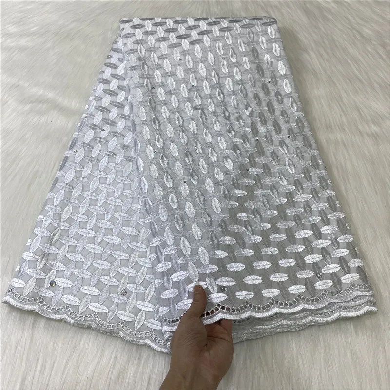 African Cotton Lace Fabric Pure White 2022 High Quality Nigerian Swiss Voile Lace Fabric for Luxury Party Dresses 23A07