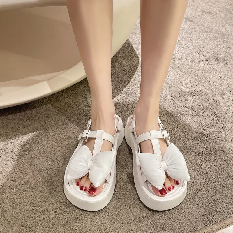 

Women Bow Platform Sandals 2022 Summer New Pumps Square Toe Shoes Flip Flops Slippers Slides Party Dress Walking Women Shoes
