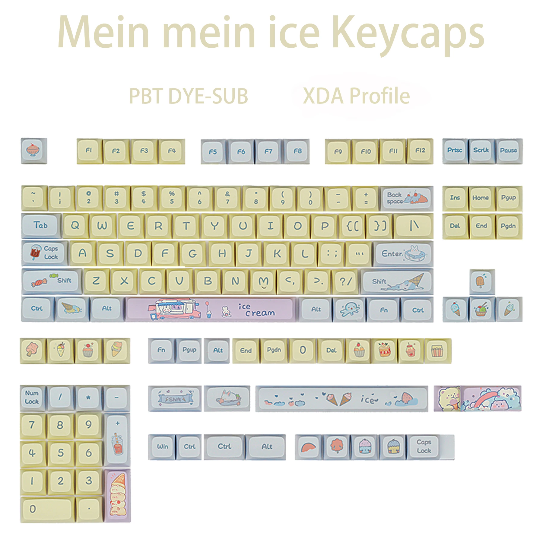 

XDA Mein mein ice Theme Keycaps 133 клавиши PBT Dye Theme Персонализированный колпачок для клавиатуры Оригинальный дизайн для механической клавиатуры Mx Switch