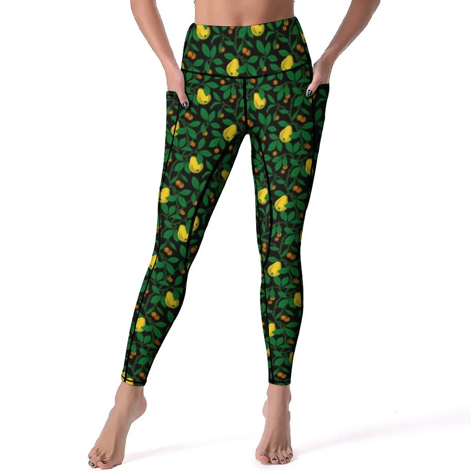 

Natural Fruit Tree Yoga Pants Pockets Vintage Greenery Leggings Sexy Push Up Retro Yoga Sports Tights Stretch Design Gym Leggins