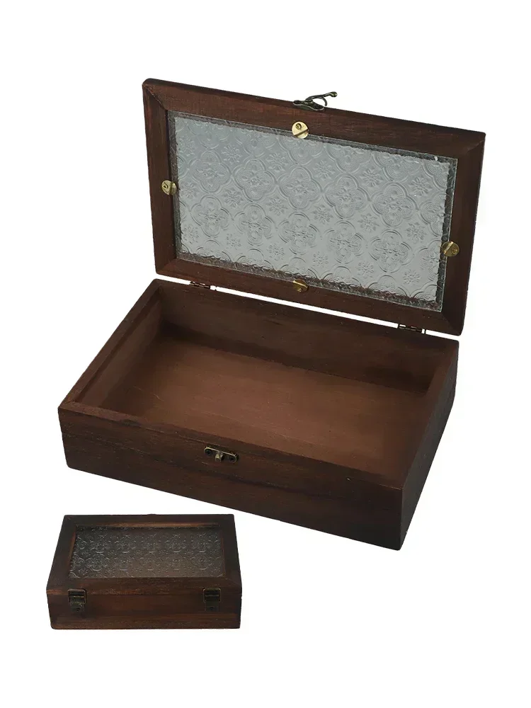 1x Haitang цветок стеклянный ящик для хранения винтажный шкаф из цельного дерева