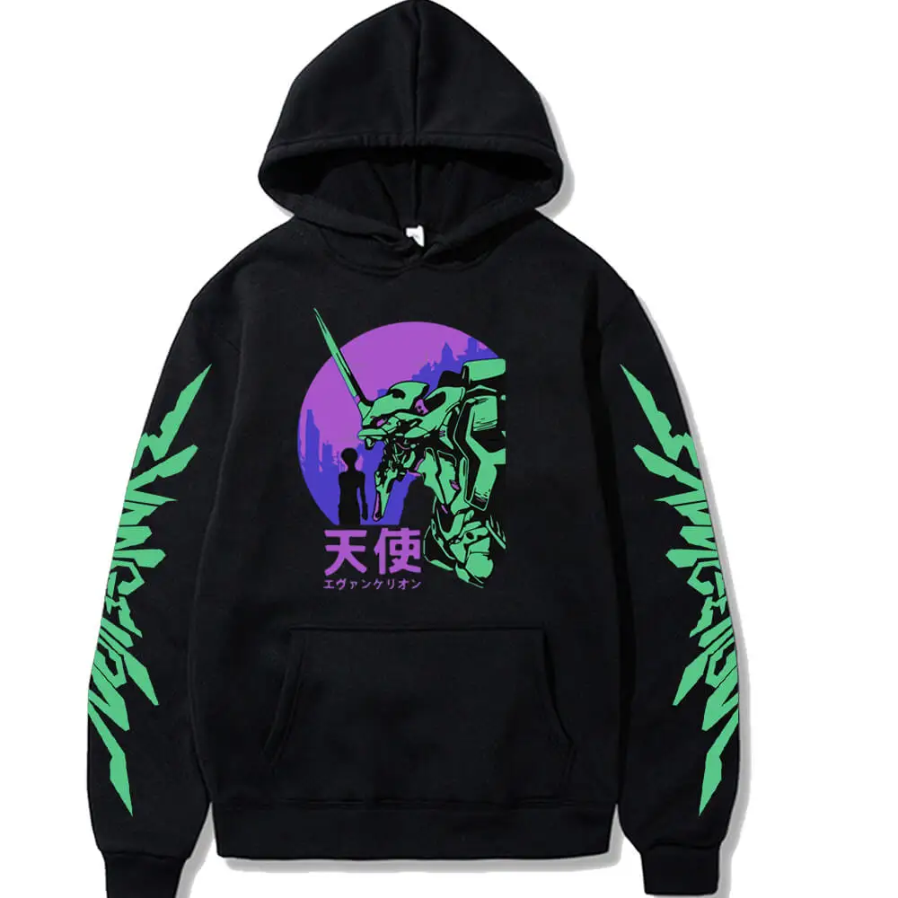 

Funny Japan Anime Evangelion Hoodie Men Manga Hooded Sweatshirts Unisex Harajuku Streetwear Pullover Homme
