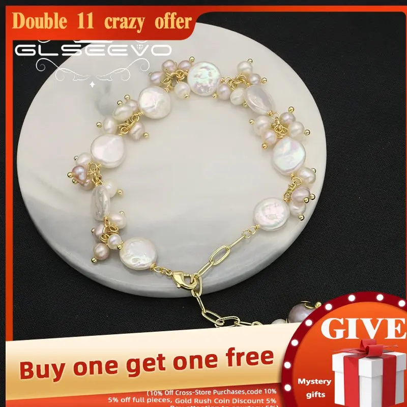 

GLSEEVO Natural Pearl Shining Chain Stainless Luxury Bracelets Minimalist Fashion Handmade Mother Day Wholesale Customize GB0978