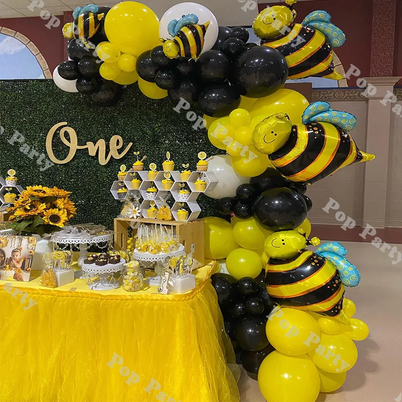 

85pcs Matte White Balloon Chain Black Yellow Bee Foil Balloon Garland Gender Reveal Wedding Decoration Birthday Party Supplies