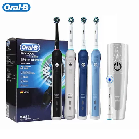 Зубная щетка Oral B P4000 звуковая электрическая с таймером и датчиком давления, Индуктивная перезаряжаемая зубная щетка с зарядкой от USB, для глубокой чистки зубов