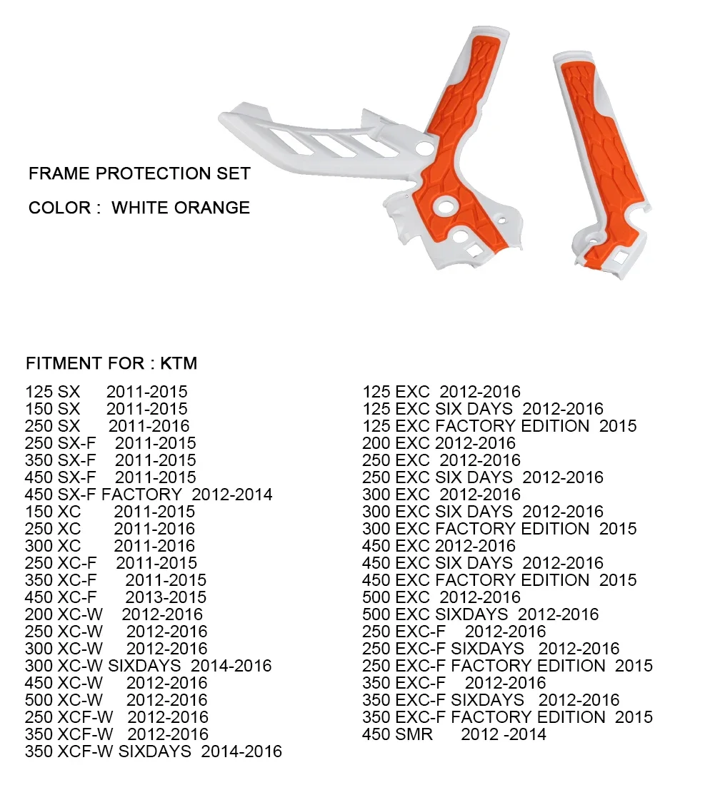 

Защитная защита рамы X-Grip мотоцикла для KTM SX XC XCF 2011-2015 XCW EXC F 2012-2016 125 150 200 250 300 350 450 500