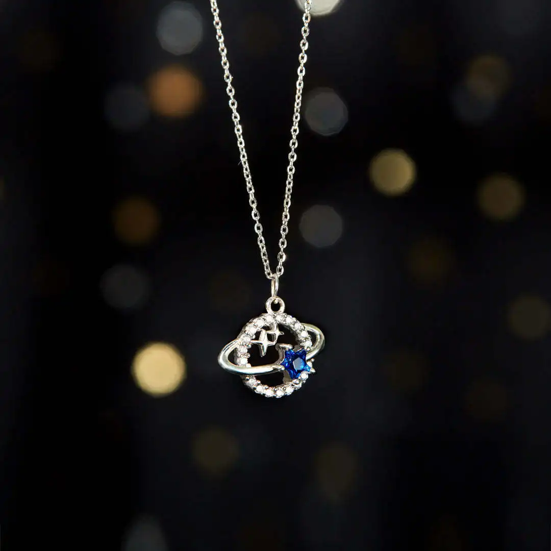 

Jewelry for Women Planet Necklace for Women Sapphire Star Pendant Chain Wedding Engagement Necklace Valentines Day Gift Collares
