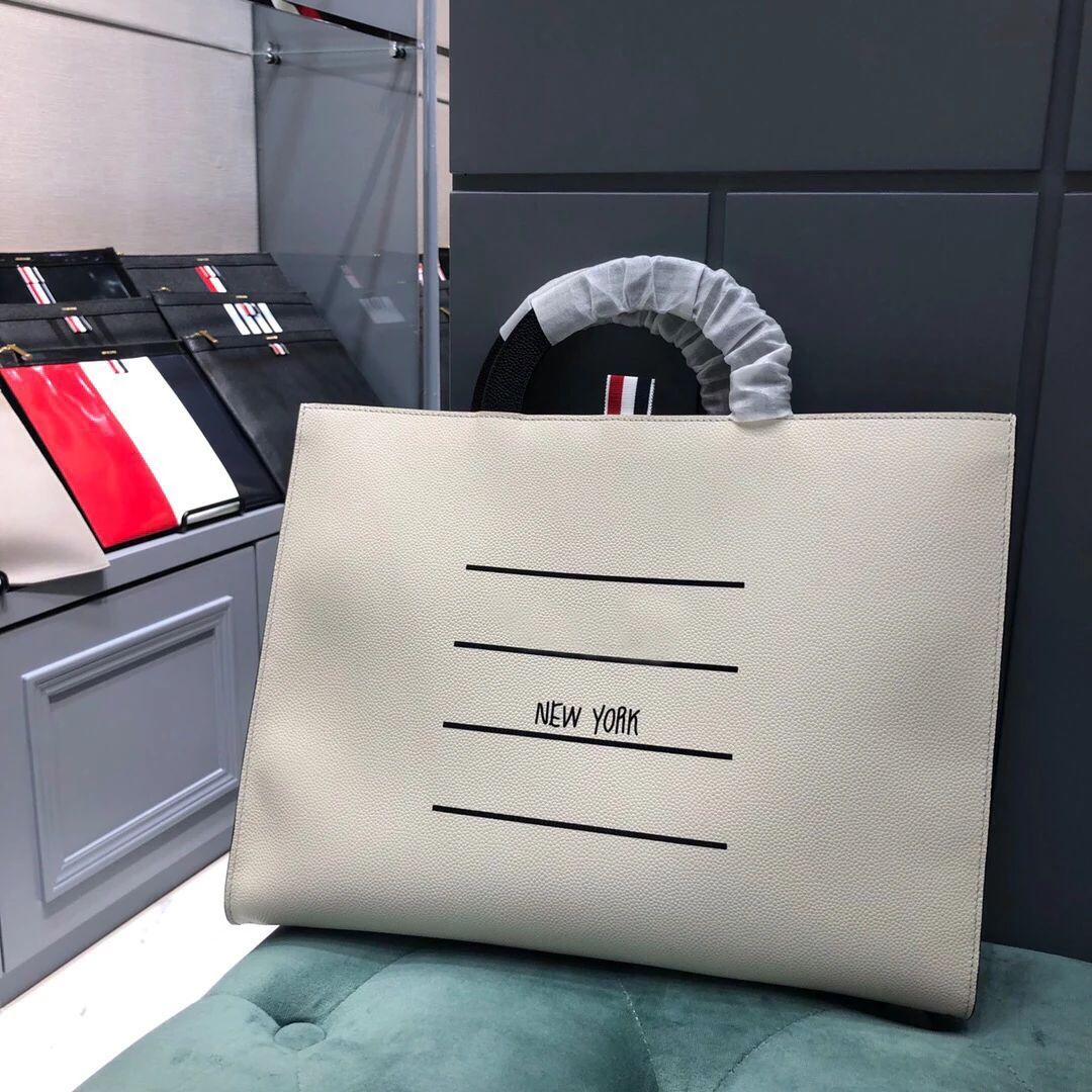 New TB Briefcases Fashion Brand England Style Black White Leather Tote Large Capacity High Quality Office Handbags