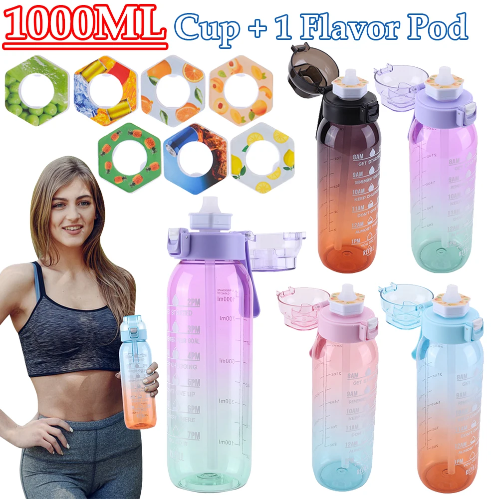 Герметичная ароматическая бутылка для воды на 1000 мл с фруктовым вкусом и крышкой