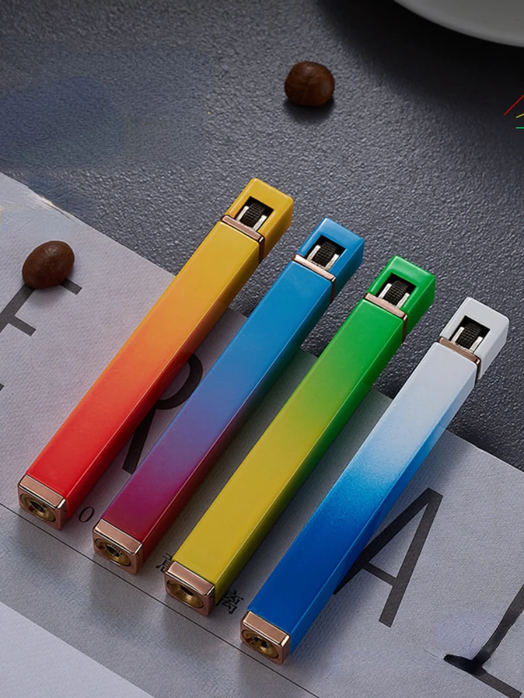 

10 Lightweight Cigarette Lighters Mini Square Strip Grinding Wheel Open Fire Lighter Metal Simple Creative Women's Lighter Gift