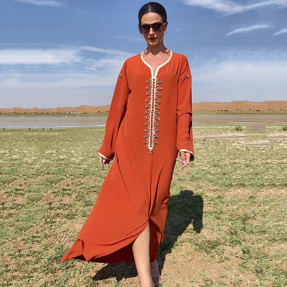 Diamond Abayas For Women Dubai 2022 Islamic Ramadan Jalabiya Muslim Evening Dress Long Sleeves Kaftan Abaya Turkey Femme Arabic