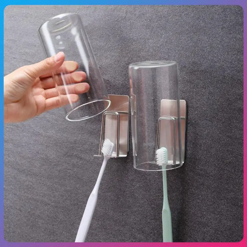 

Home Stainless Steel Creative Toothbrush Storage Bracket Bathroom Nail-Free installation Hooks Adhesive Toothbrush Cup Holder