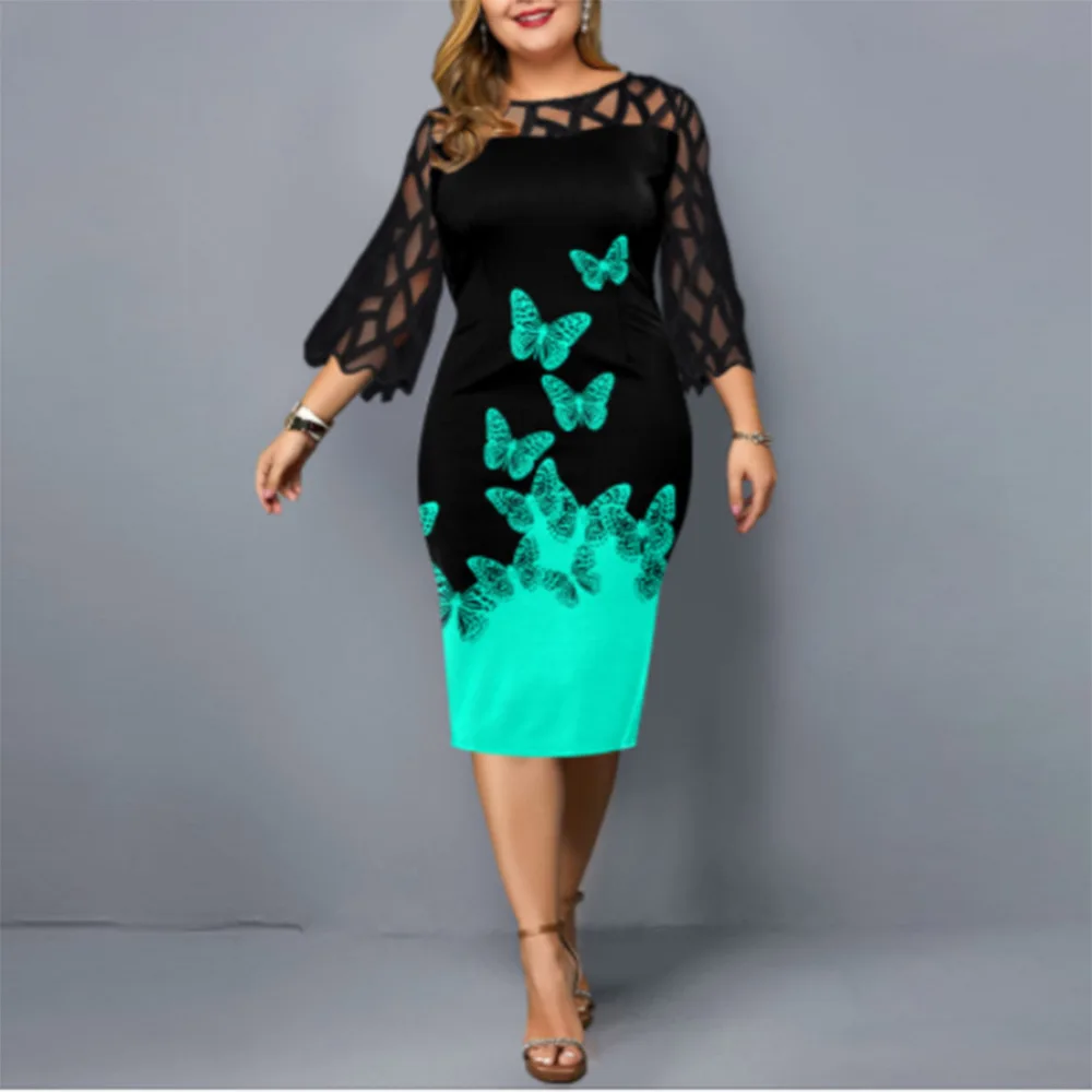 Plus Size Dress Digital Print Lace Dresses for Women Elegant Fashion Party Dresses 5xl Office Lady Dress