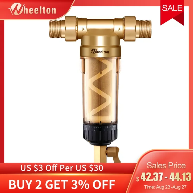 

Wheelton Water Pre Filter (WWP-02S) Carry Two Wipers Euro-Standard Brass 30Years Lifitime Purifier Whole House 1/2"&3/4