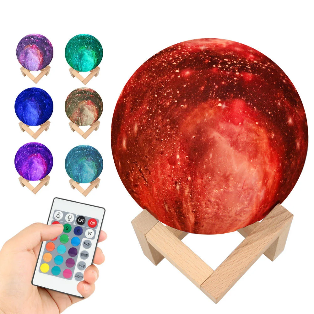 

3.15/5.9 Inch 3D Print Moon RGB 16 Colors Night Lamp USB Rechargeable Starry Sky Bedside Decoration Birthday Gift for Children,