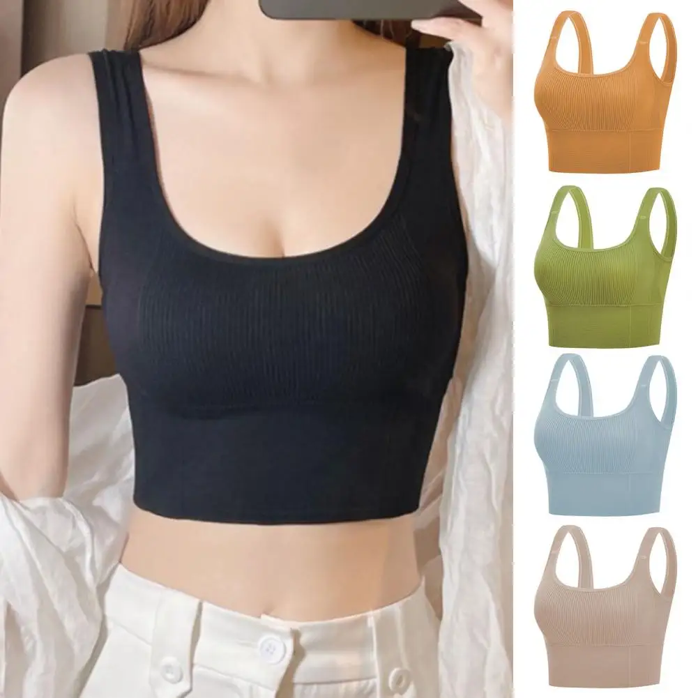 

Бесшовный спортивный бюстгальтер, женский укороченный топ пуш-ап с подкладкой, однотонный дышащий эластичный U-образный женский бюстгальте...