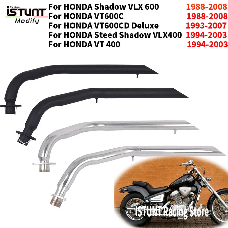 Фото Для мотоциклов HONDA Shadow VLX 600 VT600C VT600CD Deluxe Steed Shadow VLX 400 VT 400 1988 - 2008 годов выпуска, двойная выхлопная система с глушителем. №1